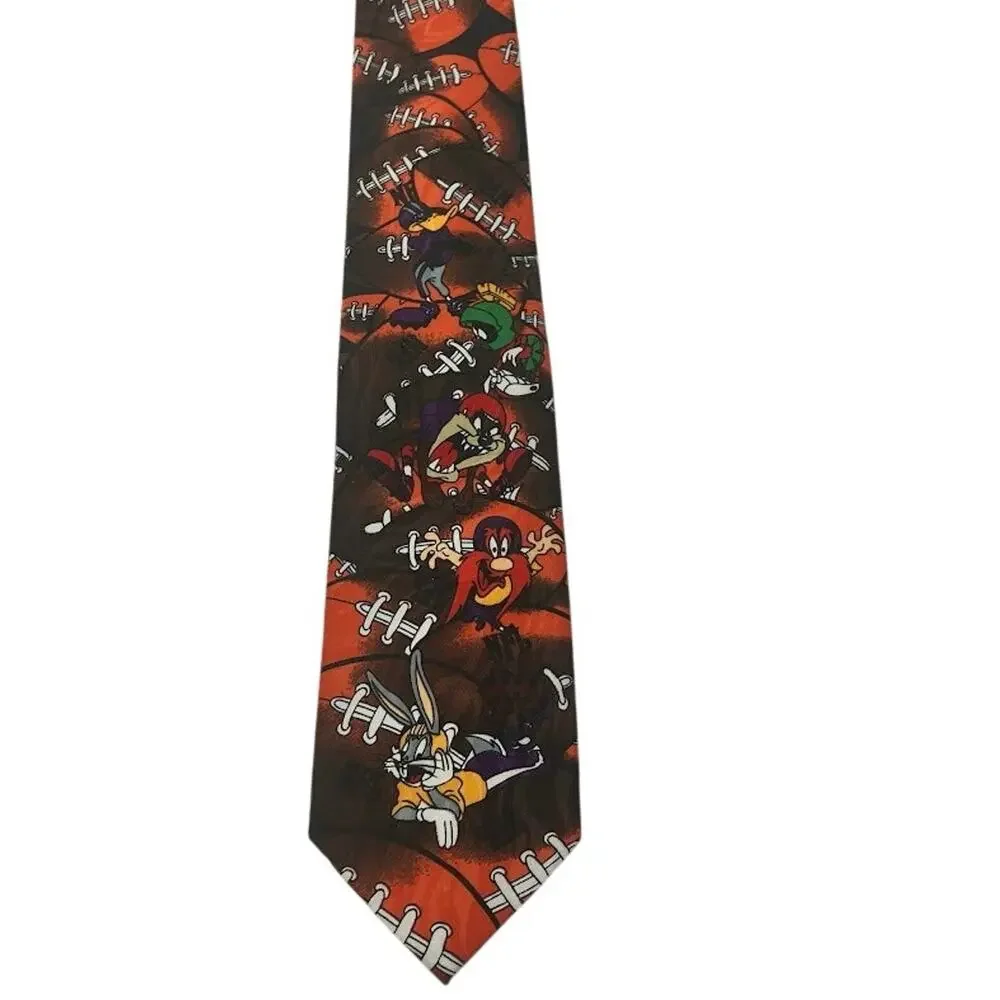 Vintage Looney Tunes NFL Football Neck Tie Yosemite Sam Bugs Taz Daffy 4” Tie